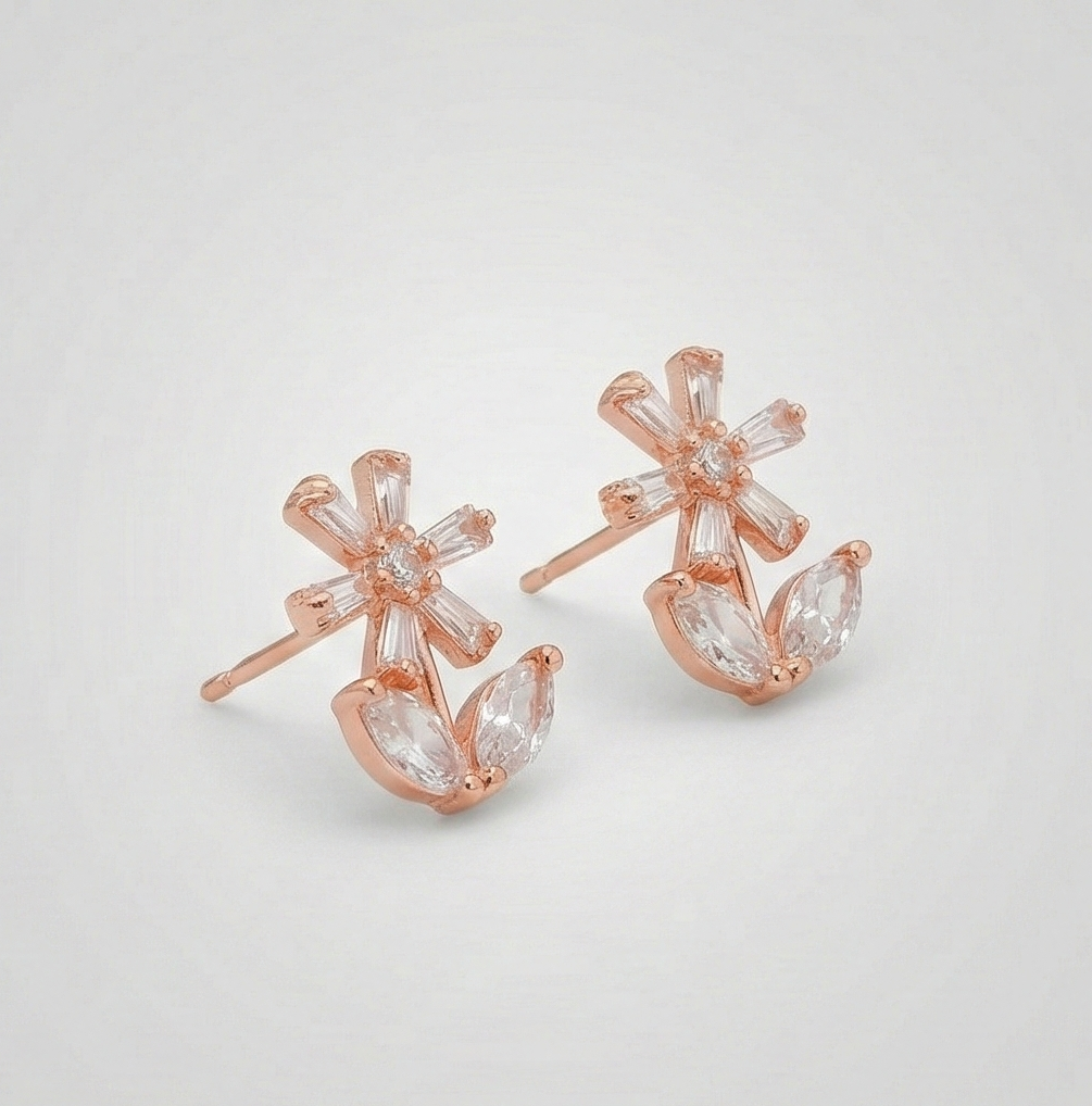 925 Sterling Silver Rose Gold Plated Floral Stud Earrings, Nature Inspired Jewellery For Women : AG06787022