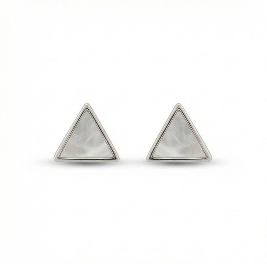 925 Sterling Silver Geometric Triangle Stud Earrings Mother Of Pearl Inlay Jewellery : AG06696028