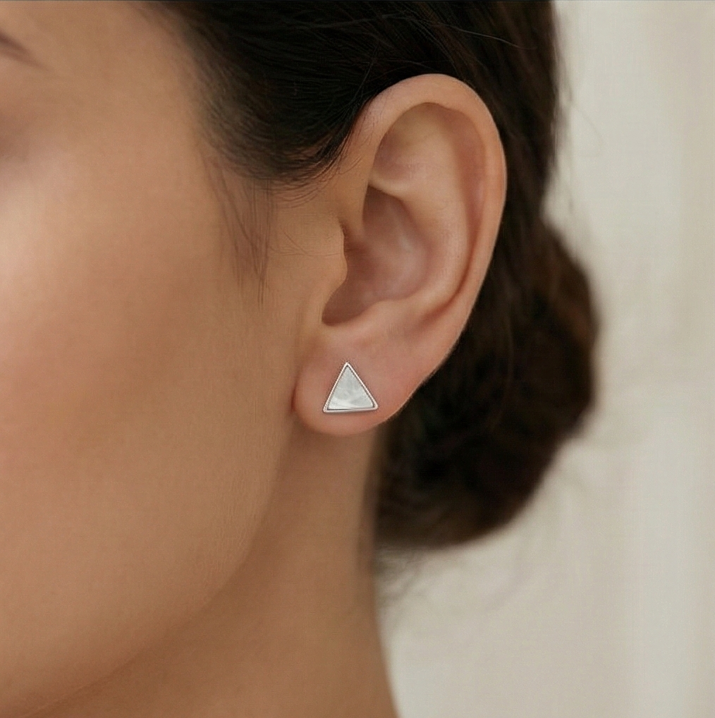925 Sterling Silver Geometric Triangle Stud Earrings Mother Of Pearl Inlay Jewellery : AG06696028