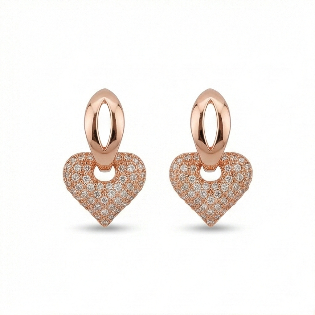 925 Sterling Silver Pave Heart Charm Huggie Earrings Rose Gold Plated Jewellery : AG06858029
