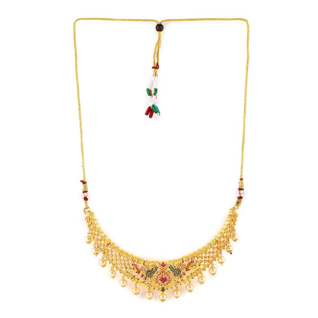 Estele Gold Plated Cz Peacock Designer Bridal Choker Necklace Set With Pearls For Women (Set Of 2) : AD-545-IGNKER