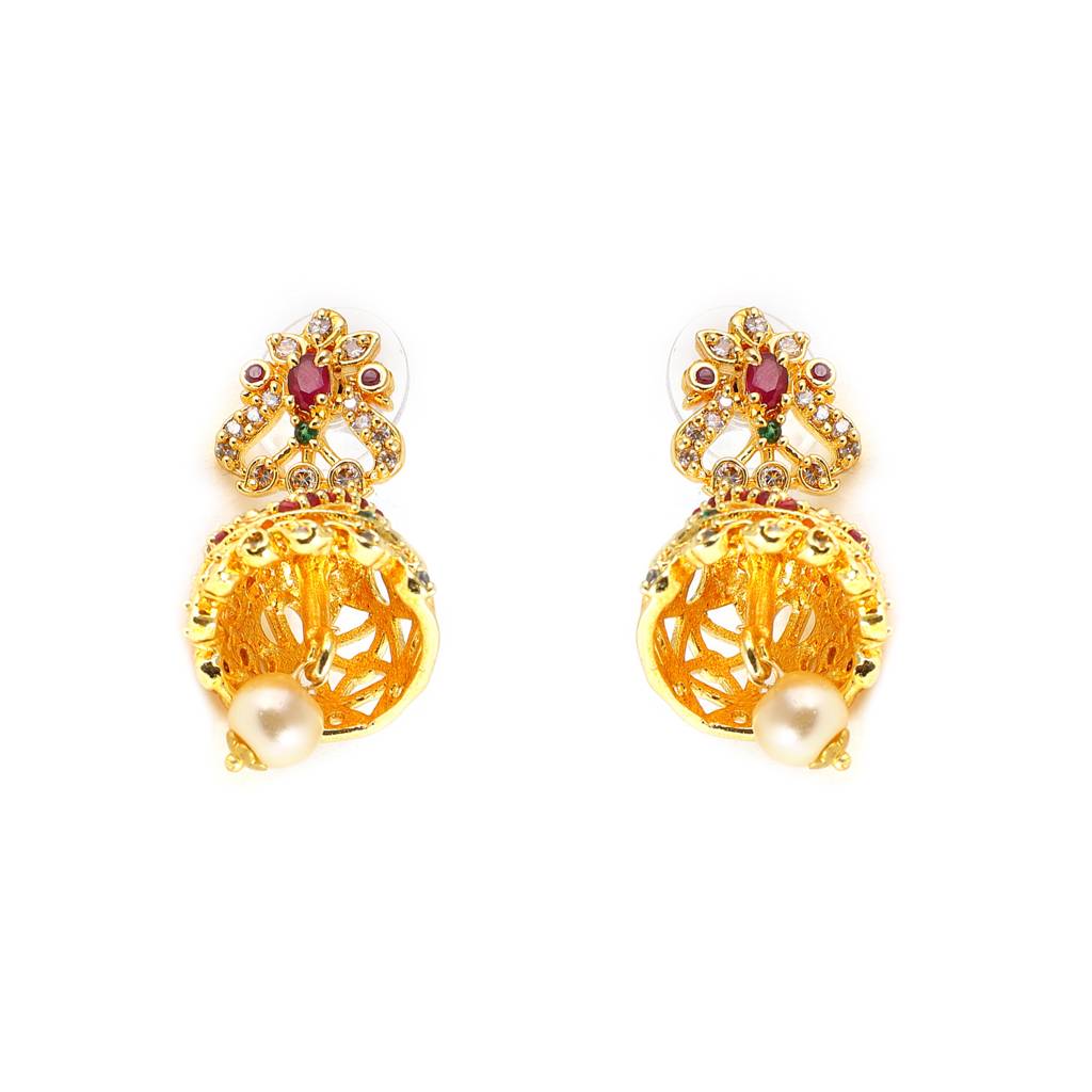 Estele Gold Plated Cz Peacock Designer Bridal Choker Necklace Set With Pearls For Women (Set Of 2) : AD-545-IGNKER