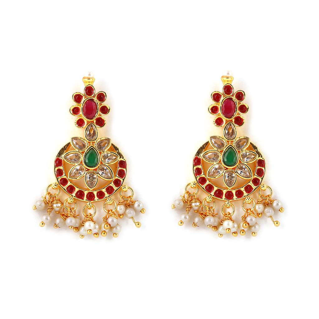 Estele Gold Plated Cz Double Layered Machilipatnam Bridal Necklace Set Combo For Women : AD-554-IGNKER