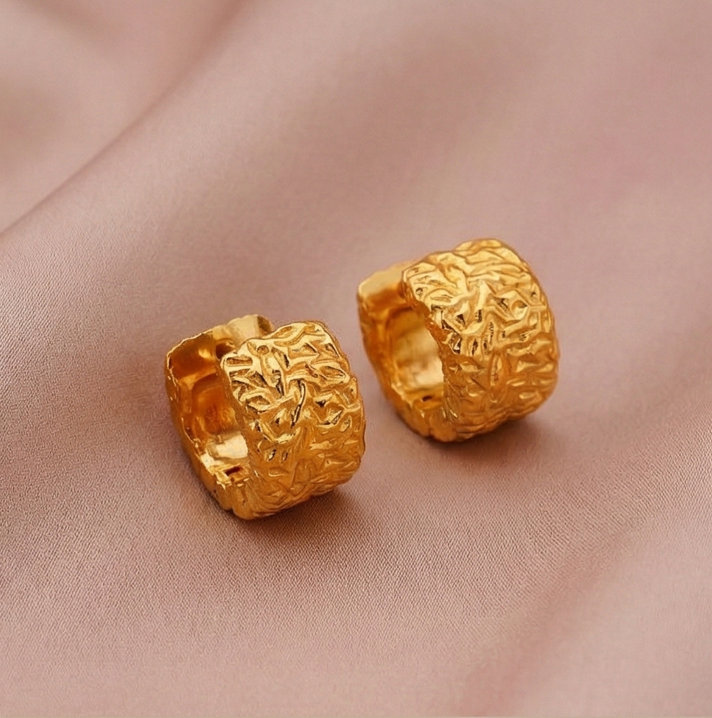 925 Sterling Silver Textured Huggie Hoop Earrings Gold Plated Contemporary Jewellery : AG06999033
