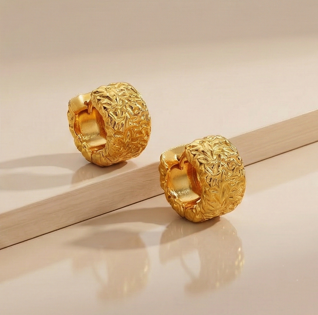 925 Sterling Silver Textured Huggie Hoop Earrings Gold Plated Contemporary Jewellery : AG06999033