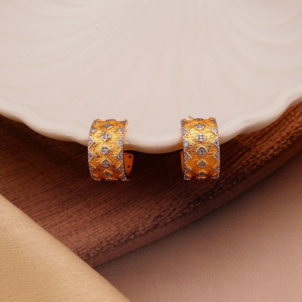 925 Sterling Silver Geometric Pattern Hoop Earrings Gold Plated Textured Jewellery : AG06991034