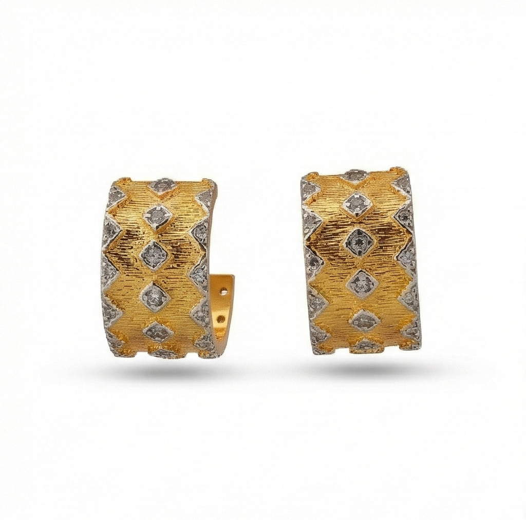 925 Sterling Silver Geometric Pattern Hoop Earrings Gold Plated Textured Jewellery : AG06991034