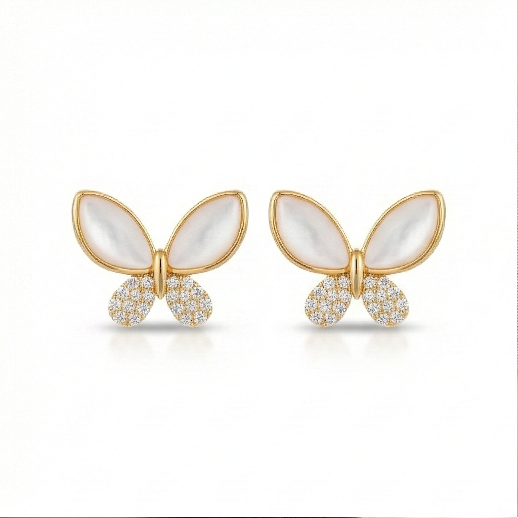 925 Sterling Silver Butterfly Stud Earrings Gold Plated Nature Inspired Jewellery : AG07026035