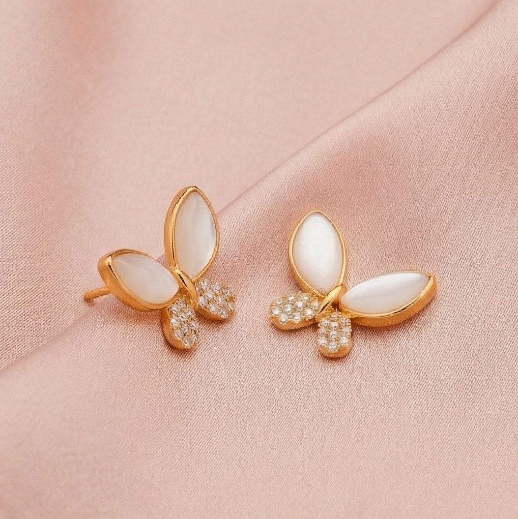 925 Sterling Silver Butterfly Stud Earrings Gold Plated Nature Inspired Jewellery : AG07026035