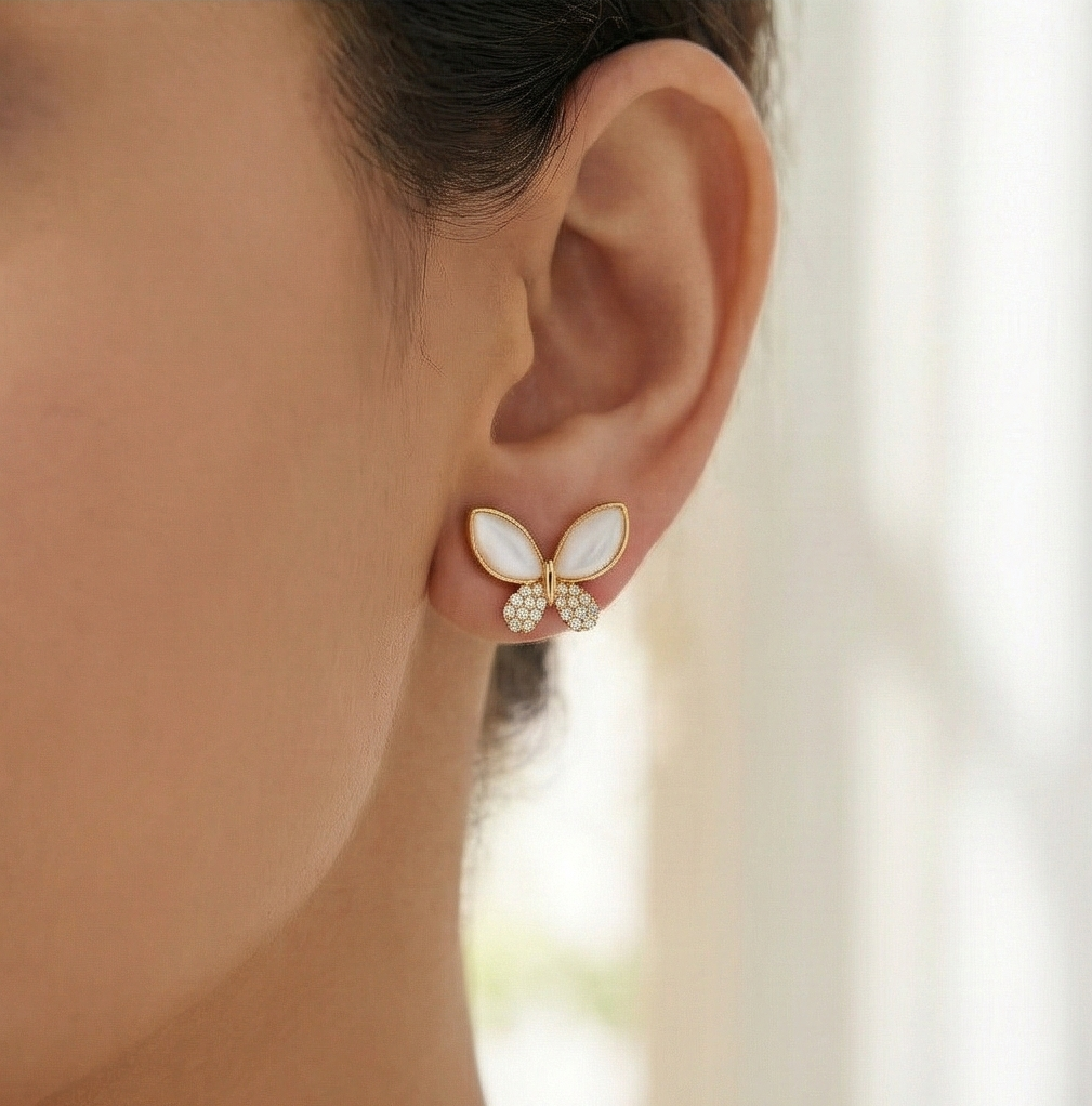 925 Sterling Silver Butterfly Stud Earrings Gold Plated Nature Inspired Jewellery : AG07026035