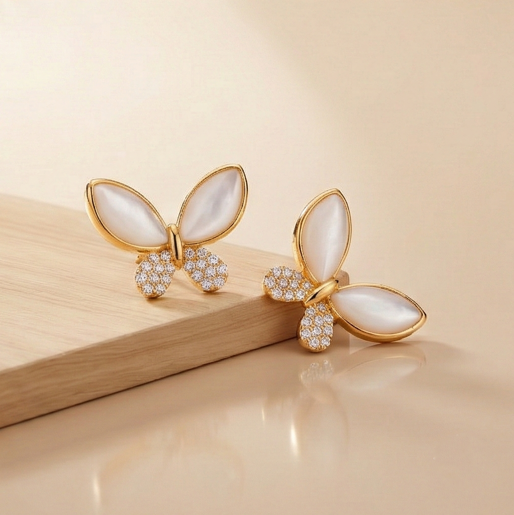 925 Sterling Silver Butterfly Stud Earrings Gold Plated Nature Inspired Jewellery : AG07026035