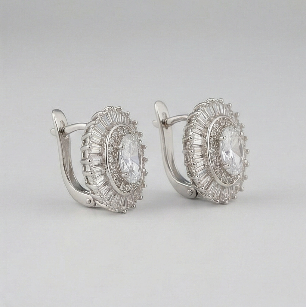 925 Sterling Silver Oval Halo Stud Earrings, Rhodium Plated Statement Jewellery For Women : AG06827036