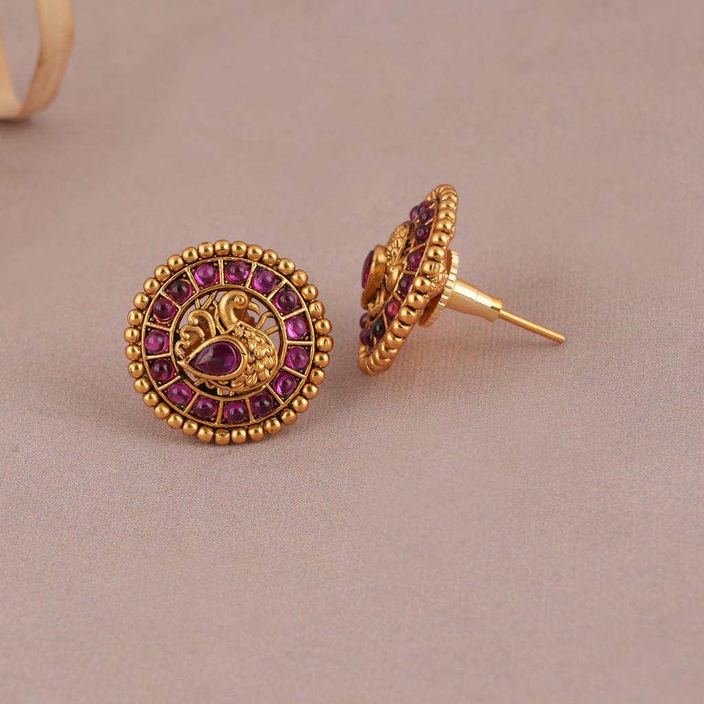 Â Cute Ruby Stone Peacock Gold Plated Stud Earring : SJ027