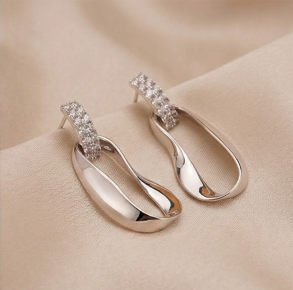 925 Sterling Silver Abstract Oval Drop Earrings High Polish Contemporary Jewellery : AG06947045