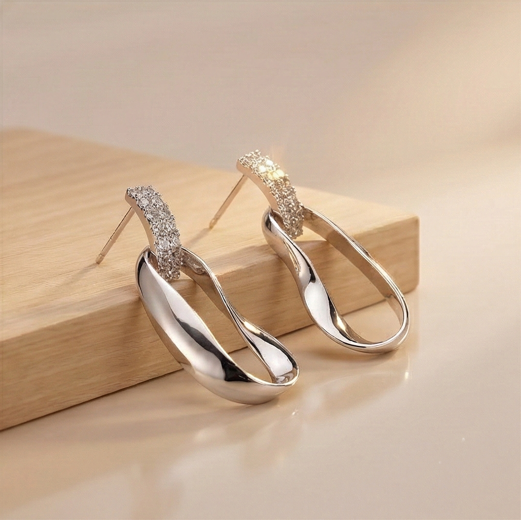 925 Sterling Silver Abstract Oval Drop Earrings High Polish Contemporary Jewellery : AG06947045