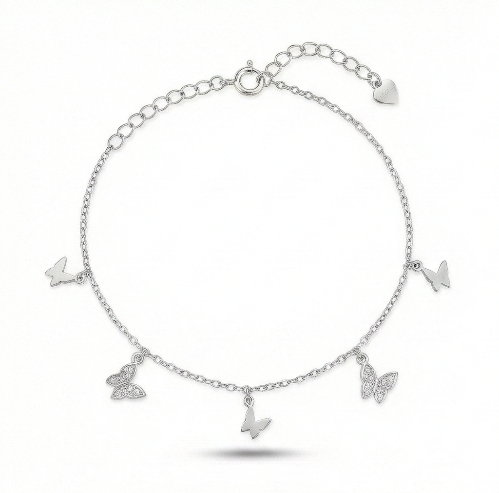 925 Sterling Silver Butterfly Charm Bracelet For Women, High Polish Silver Finish Fashion Jewellery : AG06746046