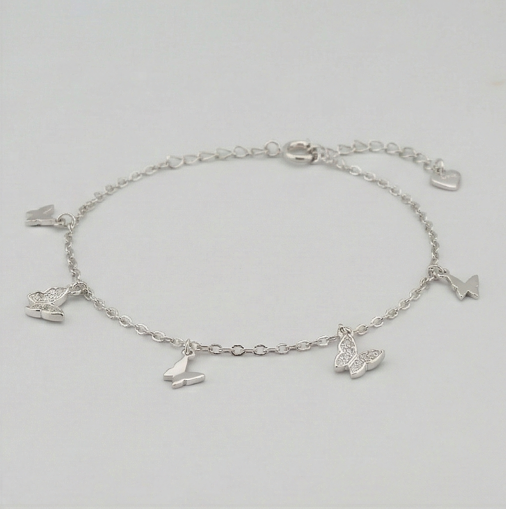 925 Sterling Silver Butterfly Charm Bracelet For Women, High Polish Silver Finish Fashion Jewellery : AG06746046