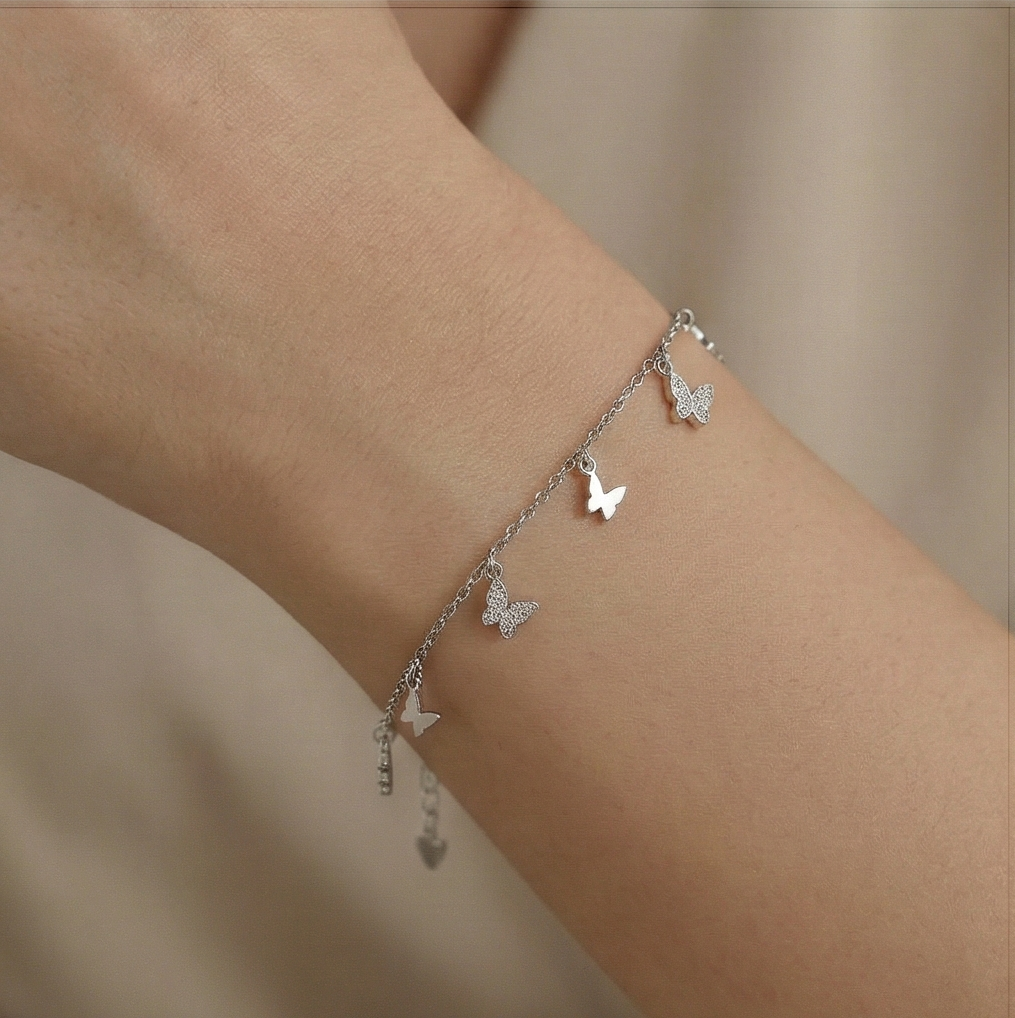 925 Sterling Silver Butterfly Charm Bracelet For Women, High Polish Silver Finish Fashion Jewellery : AG06746046