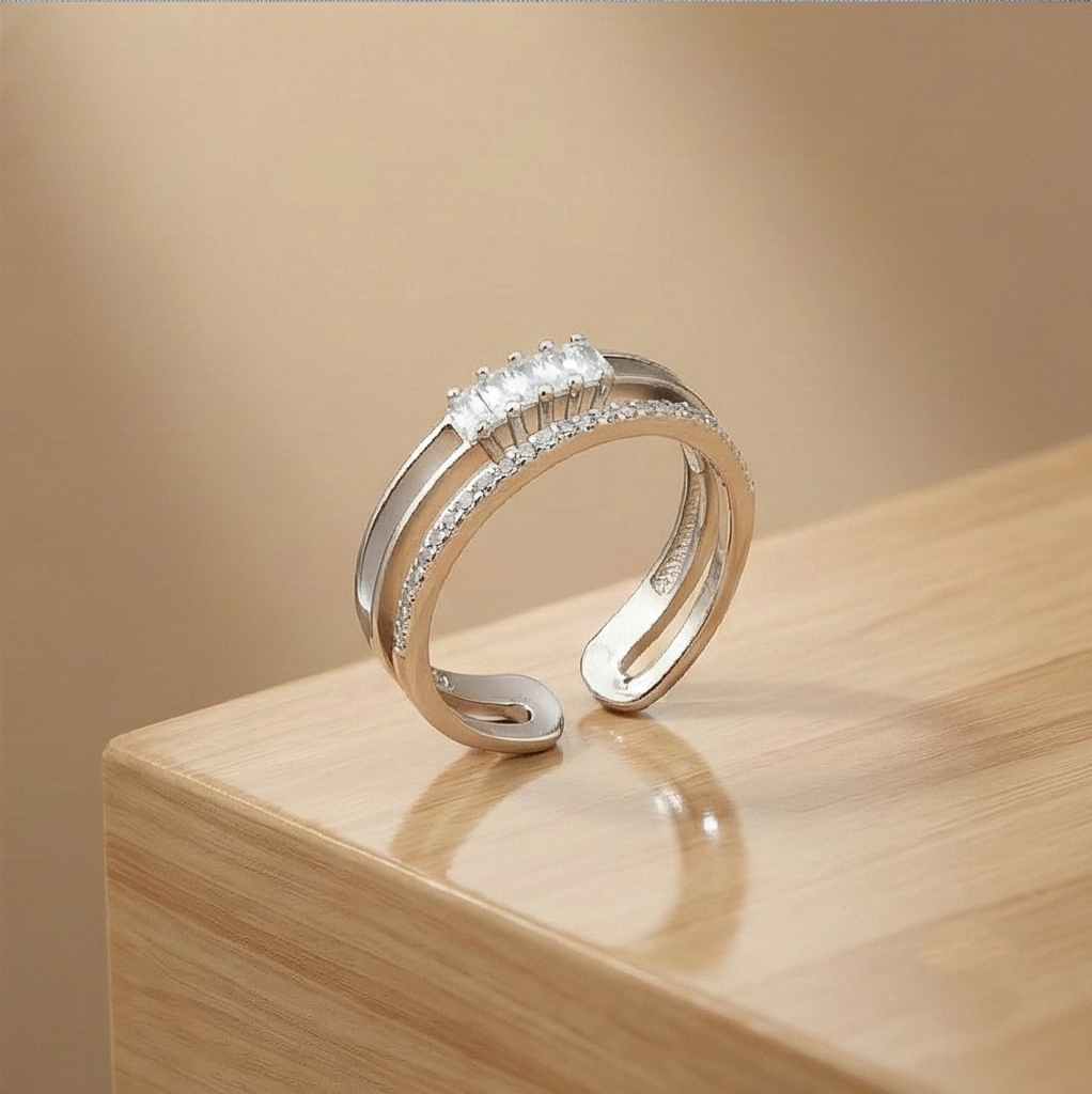 925 Sterling Silver Modern Split Shank Ring For Women, Adjustable Jewellery : AGR1050056