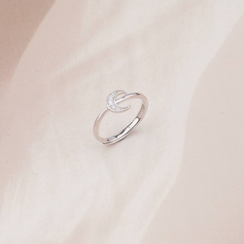 925 Sterling Silver Celestial Crescent Moon Ring For Women, Adjustable Trendy Jewellery : AGRASGH059