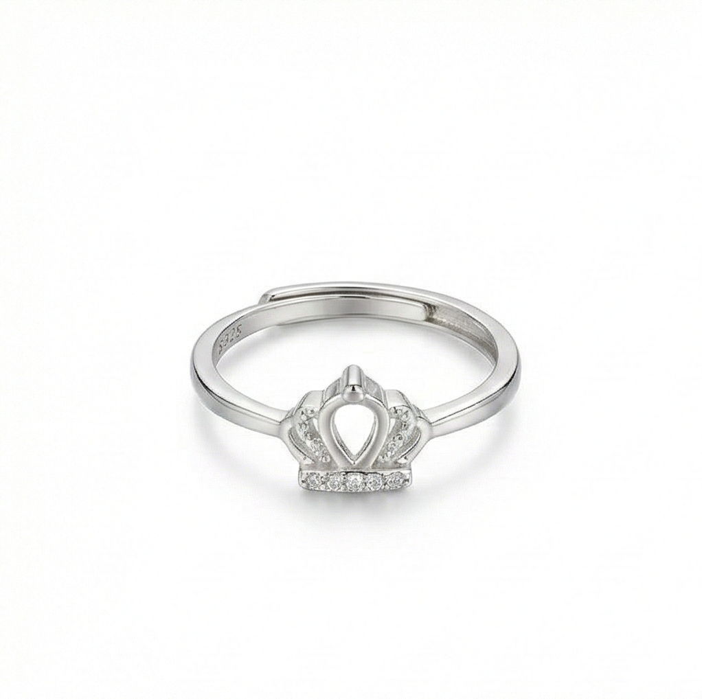 925 Sterling Silver Royal Crown Tiara Adjustable Ring Jewellery For Women : AGRASGH065