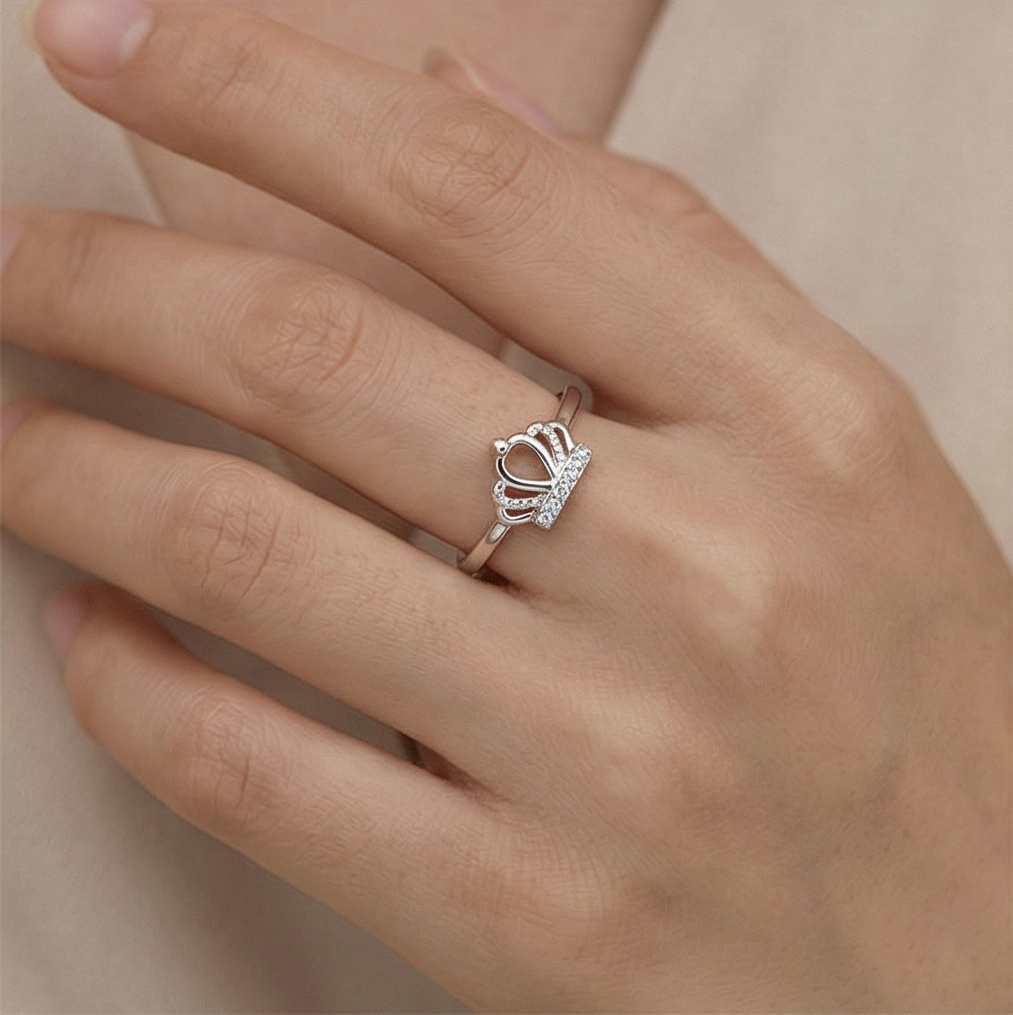 925 Sterling Silver Royal Crown Tiara Adjustable Ring Jewellery For Women : AGRASGH065