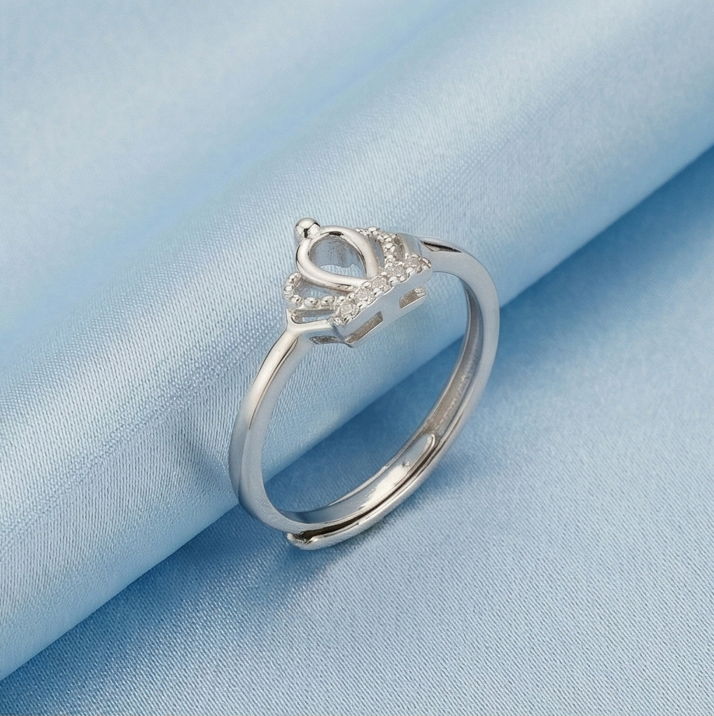 925 Sterling Silver Royal Crown Tiara Adjustable Ring Jewellery For Women : AGRASGH065