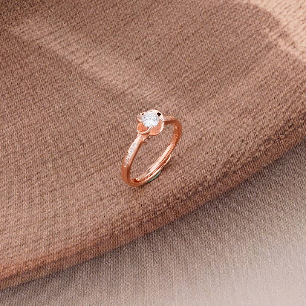925 Sterling Silver Rose Gold Plated Floral Bloom Adjustable Ring Jewellery For Women : AG02591067