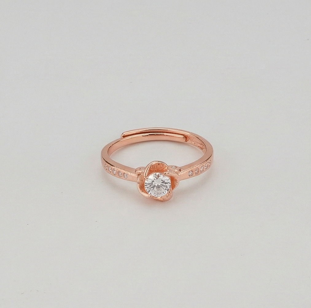 925 Sterling Silver Rose Gold Plated Floral Bloom Adjustable Ring Jewellery For Women : AG02591067
