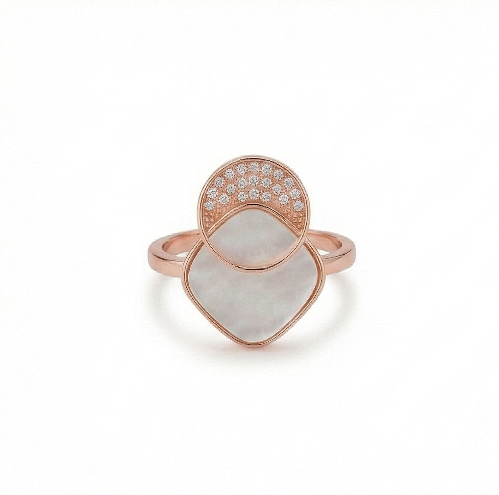 925 Sterling Silver Geometric Mother Of Pearl Ring Jewellery For Women - Rose Gold Plated : AG06437072