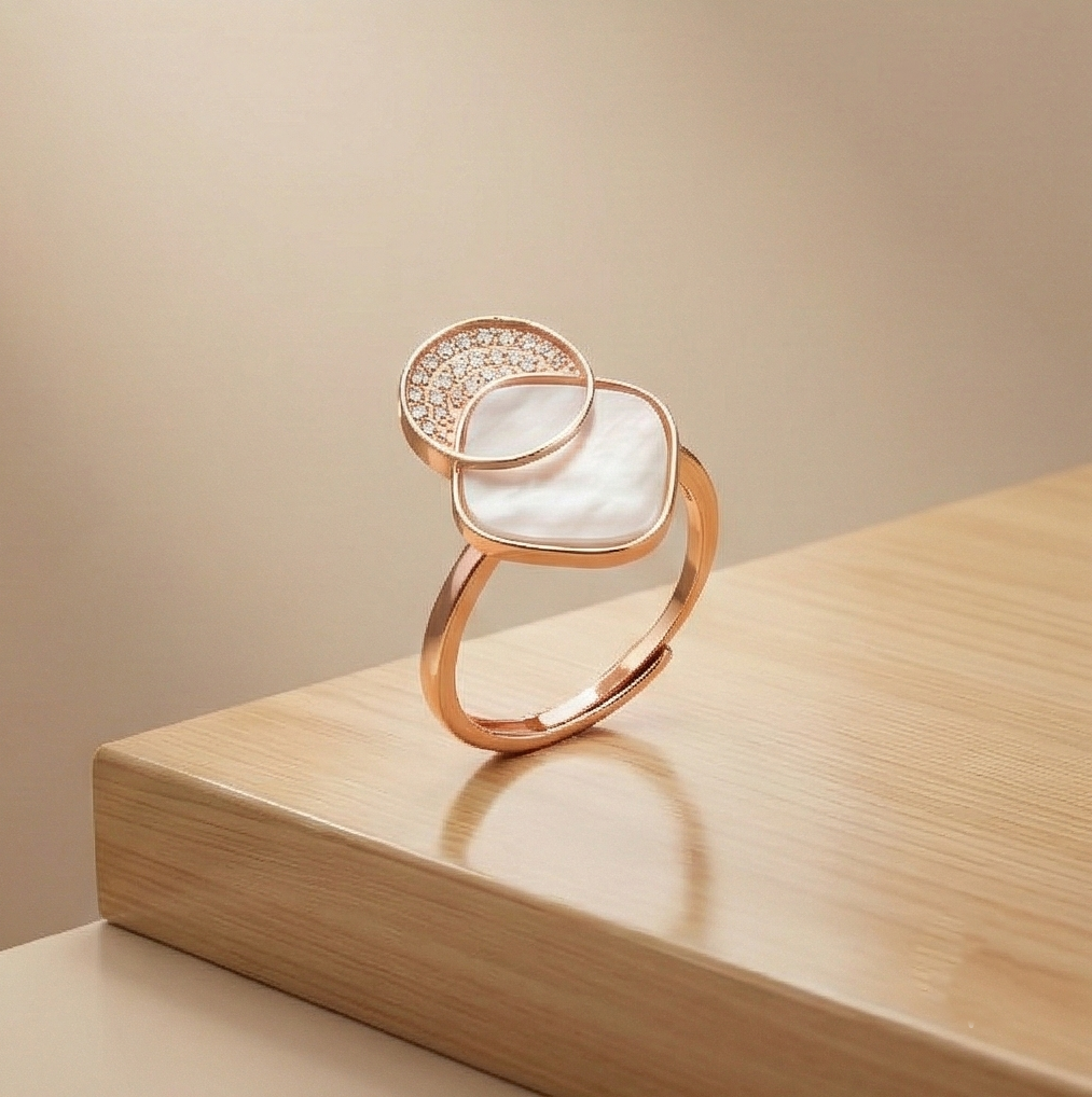925 Sterling Silver Geometric Mother Of Pearl Ring Jewellery For Women - Rose Gold Plated : AG06437072