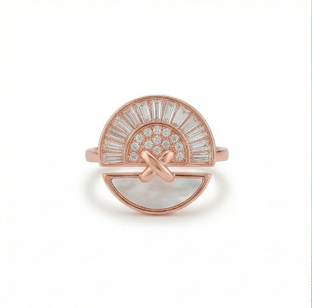 925 Sterling Silver Sunburst Fan Design Ring Jewellery For Women - Rose Gold Finish : AG06436073