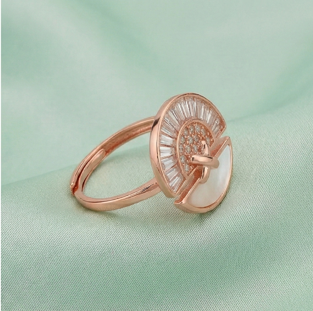 925 Sterling Silver Sunburst Fan Design Ring Jewellery For Women - Rose Gold Finish : AG06436073