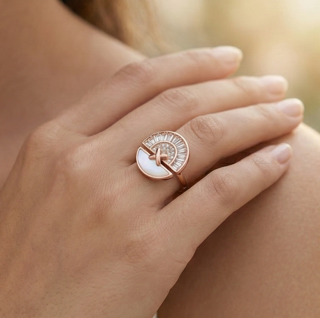 925 Sterling Silver Sunburst Fan Design Ring Jewellery For Women - Rose Gold Finish : AG06436073