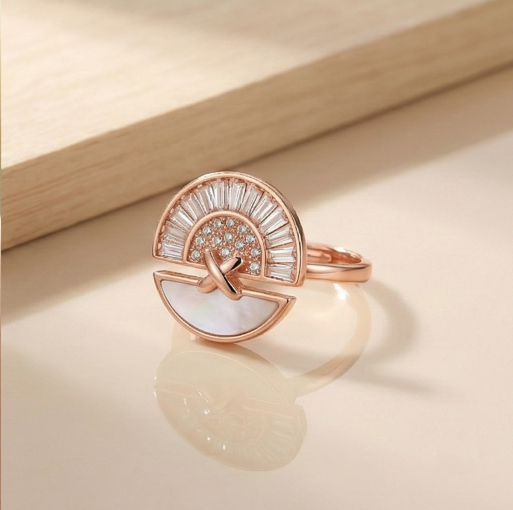 925 Sterling Silver Sunburst Fan Design Ring Jewellery For Women - Rose Gold Finish : AG06436073