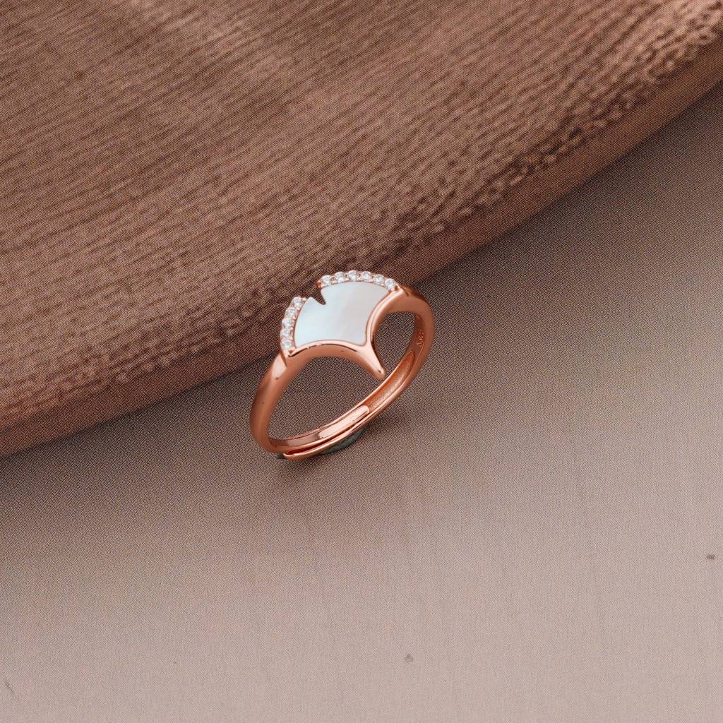 925 Sterling Silver Gingko Leaf Mother Of Pearl Ring Jewellery For Women - Rose Gold Plated : AG06418074