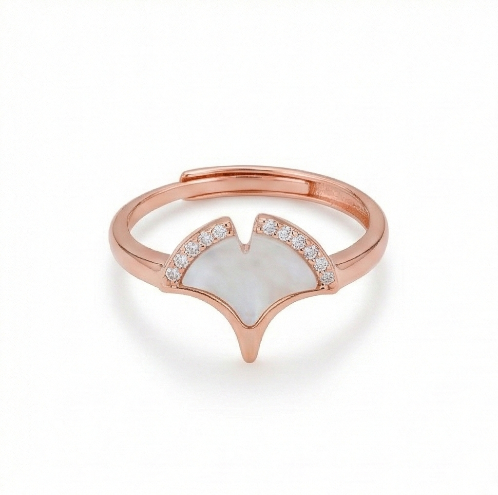925 Sterling Silver Gingko Leaf Mother Of Pearl Ring Jewellery For Women - Rose Gold Plated : AG06418074