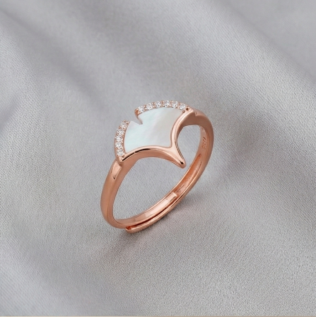 925 Sterling Silver Gingko Leaf Mother Of Pearl Ring Jewellery For Women - Rose Gold Plated : AG06418074