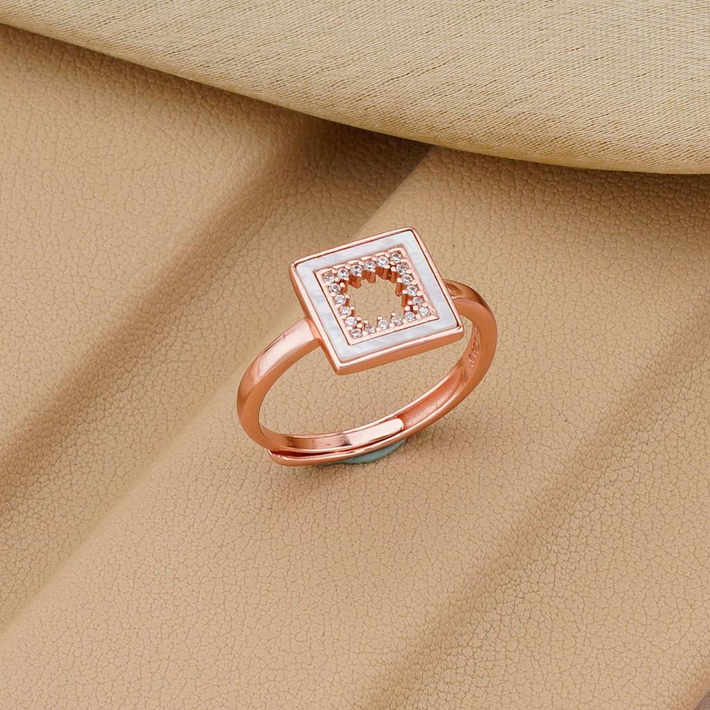 925 Sterling Silver Square Halo Design Rose Gold Plated Ring Jewellery For Women : AG06419077