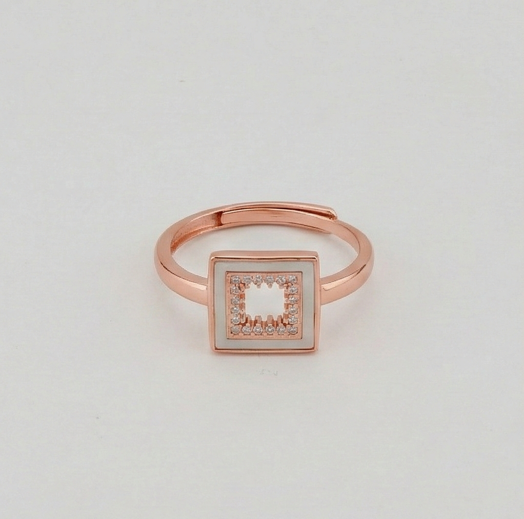 925 Sterling Silver Square Halo Design Rose Gold Plated Ring Jewellery For Women : AG06419077
