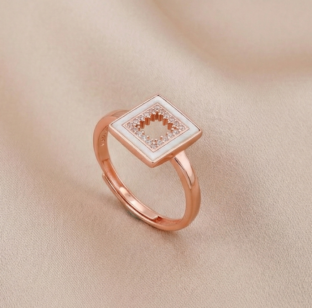 925 Sterling Silver Square Halo Design Rose Gold Plated Ring Jewellery For Women : AG06419077