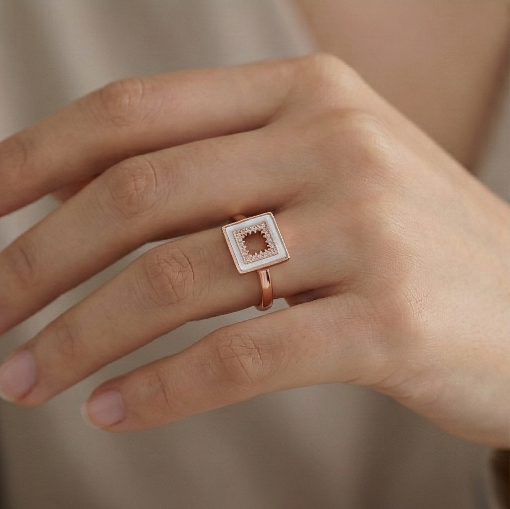 925 Sterling Silver Square Halo Design Rose Gold Plated Ring Jewellery For Women : AG06419077