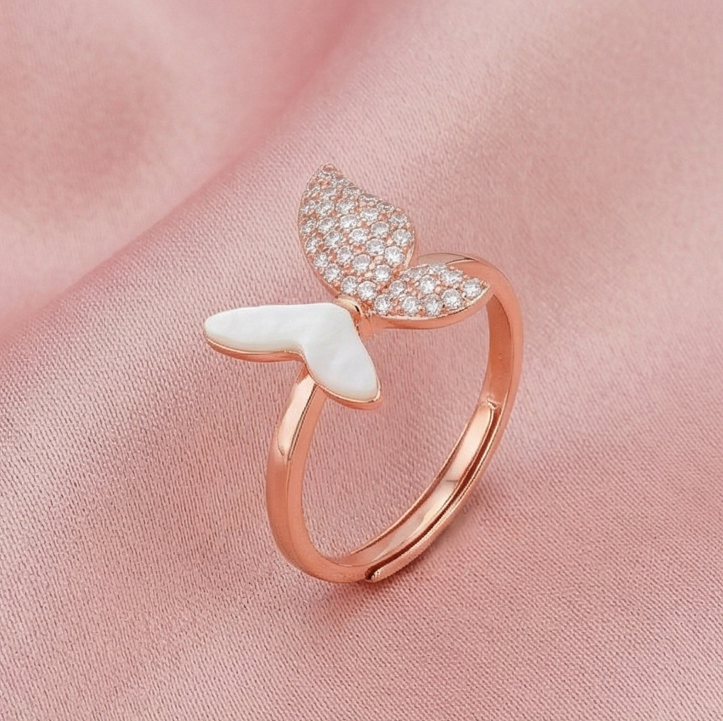 925 Sterling Silver Enamel Inlay Butterfly Design Ring Jewellery For Women With Rose Gold Finish : AG06445078