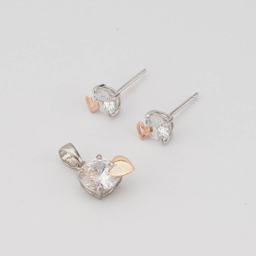 925 Sterling Silver Solitaire Heart Accent Pendant Set Two Tone Jewellery : AG02739081
