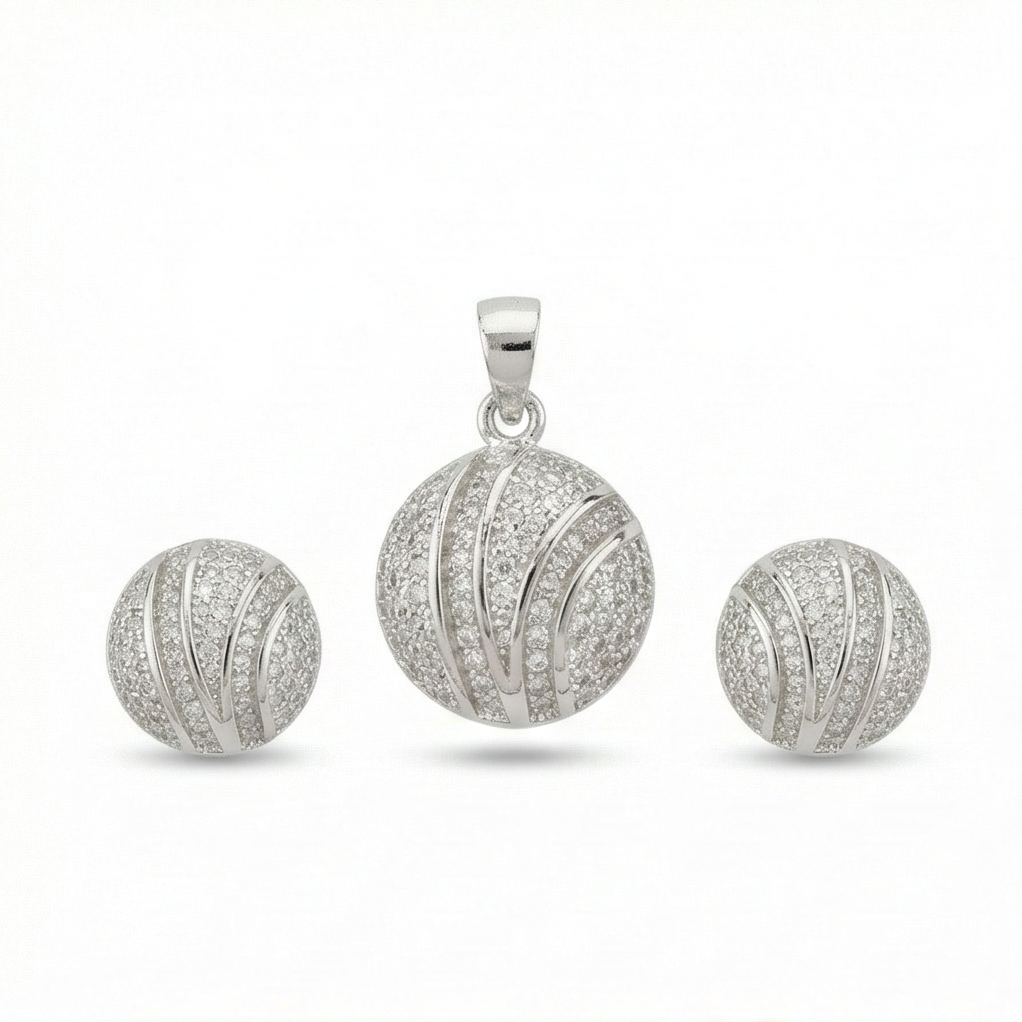 925 Sterling Silver Pave Dome Sphere Pendant Set Rhodium Finish Jewellery : AG05100085