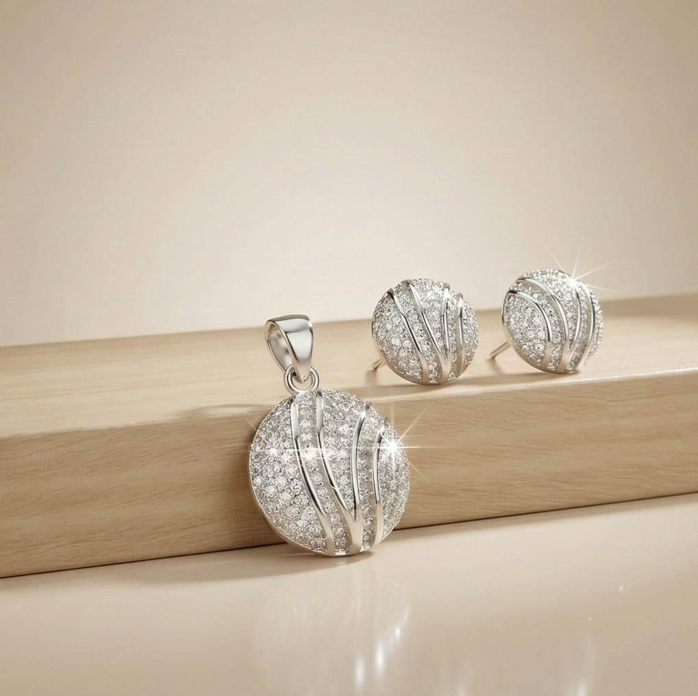 925 Sterling Silver Pave Dome Sphere Pendant Set Rhodium Finish Jewellery : AG05100085