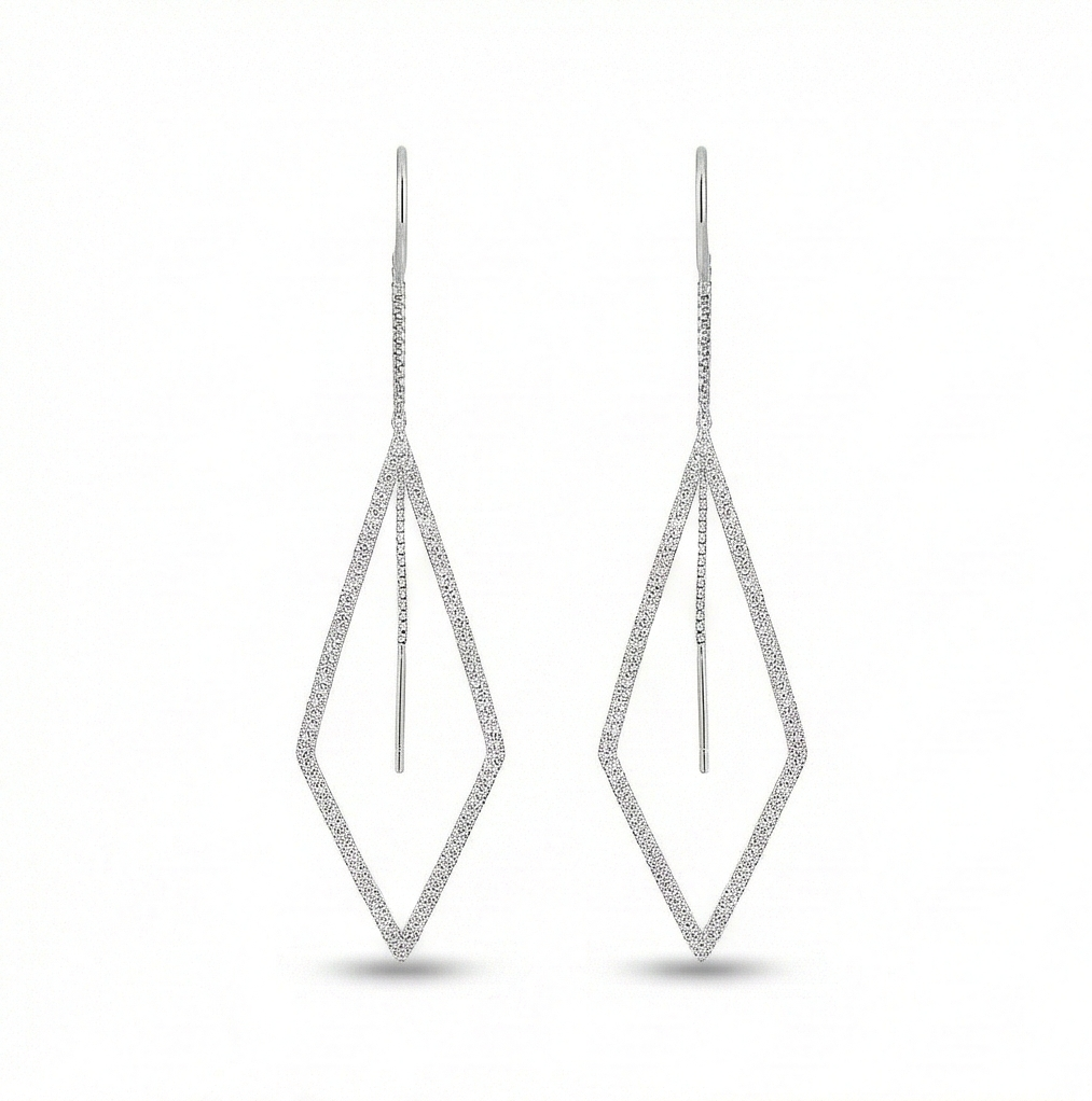 925 Sterling Silver Geometric Rhombus Wire Drop Earrings Jewellery For Women : AG01105092