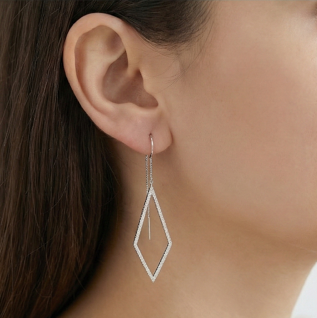 925 Sterling Silver Geometric Rhombus Wire Drop Earrings Jewellery For Women : AG01105092