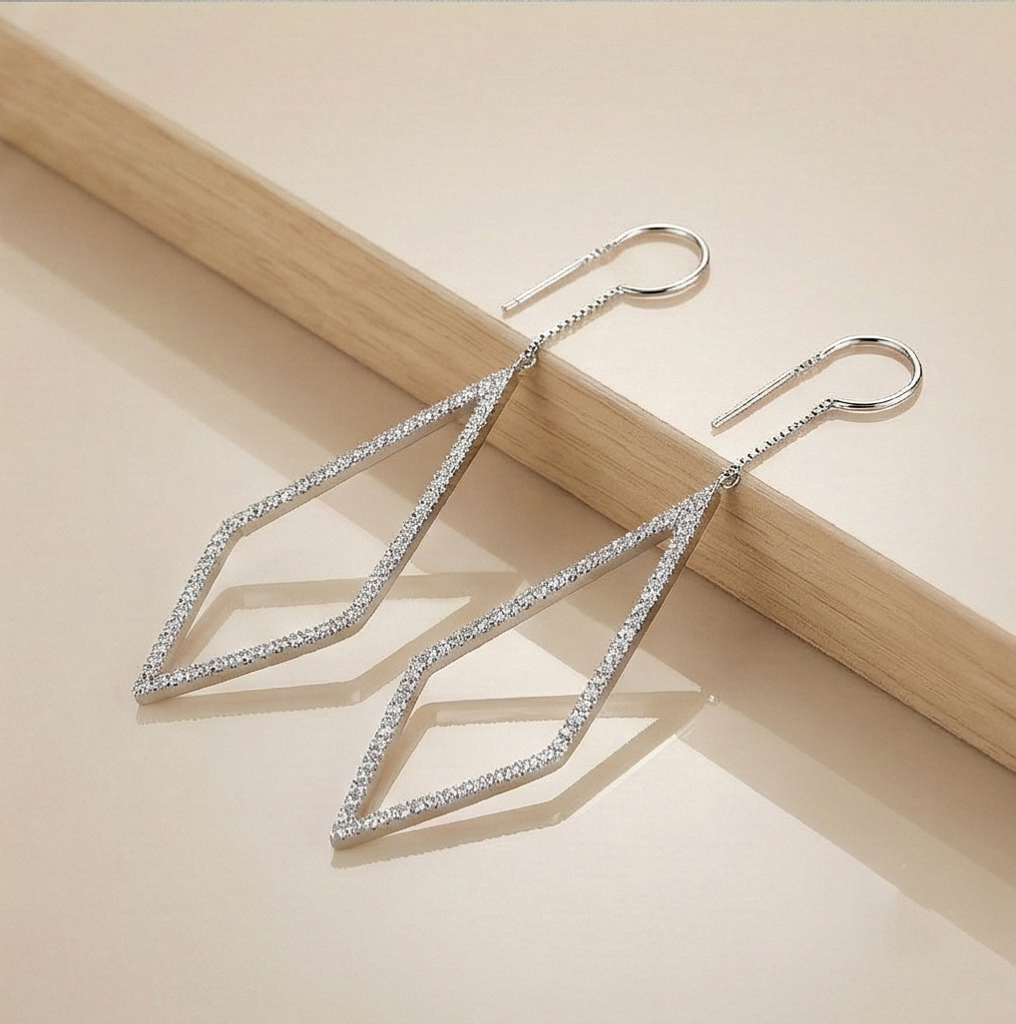 925 Sterling Silver Geometric Rhombus Wire Drop Earrings Jewellery For Women : AG01105092