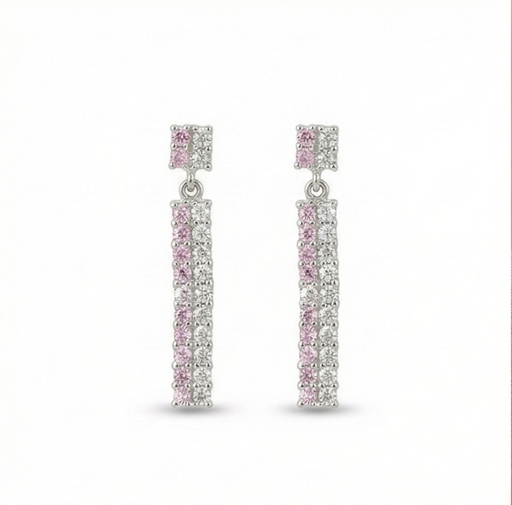 925 Sterling Silver Pink And White Linear Drop Earrings Jewellery For Women : AG00005098